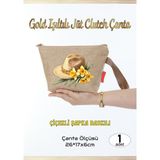 Agg Reklam Gold Işıltılı Jüt Clutch Çanta Çiçekli Şapka 1 Adet