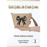 Agg Reklam Gold Işıltılı Jüt Clutch Çanta Fiyonk Kurdele 1 Adet