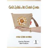 Agg Reklam Gold Işıltılı Jüt Clutch Çanta Gold Çiçekli 1 Adet