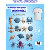 Agg Reklam Ütü ile Yapışan Kıyafet Etiketi Deniz Temalı -1 14LÜ Set - Seri-1