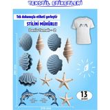 Agg Reklam Ütü ile Yapışan Kıyafet Etiketi Deniz Temalı -2 13Lü Set - Seri-2