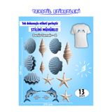 AGG Reklam Ütü ile Yapışan Kıyafet Etiketi Deniz Temalı -2 9Lu Set
