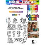 Agg Reklam Yıkanabilir Keçeli Kalem ile Boyanan Tişört Ütü Etiketi Bluey Serisi-1 12LI Set - 01-Siyah - Seri-1