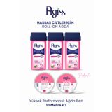 AGISS 3 Adet Kartuş Roll-on Ağda 2 Adet 10 Metre Ağda Bezi Hassas Ciltler için Ağda Seti