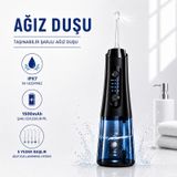 Ağız Duşu Şarjlı 320 Ml Su Hazneli 4 Modlu Su Geçirmez Taşınabilir Oral Irrigator 5 Başlıklı Derin Temizlik Type-c siyah