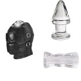 Ağız Tıkaçlı Esaret Maskesi + PleasureBox Seks Oyuncağı 9 cm + Sıkı Anal Tünel Mastürbatörü