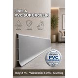 AGK Linela PVC Süpürgelik 8 cm Gümüş Alüminyum Profil Görünümlü 2 m Yapıştırmalı Suya Dayanıklı LNL411