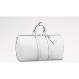 AGM Lv Keepall Bandoulière 50 M30885 Beyaz Monogram Taïgarama Çanta Unisex , Lv Keepall Bandoulière 50 Optik Beyaz Miniseyahatçantası - 50X29X23