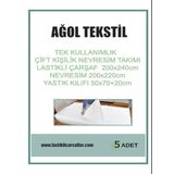 Ağol Tekstil 5’li Tek Kullanımlık Nevresim Takımı – Tek Kişilik | Lastikli Çarşaf + Yorgan Kılıfı + Yastık Kılıfı | Beyaz Renk