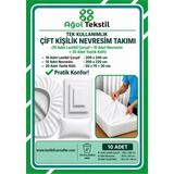 Ağol Tekstil Çift Kişilik Tek Kullanımlık Nevresim Takımı 10’lu Set – Lastikli Çarşaflı - Beyaz - 200 x 240 cm