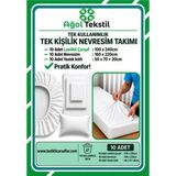 Ağol Tekstil Tek Kişilik Tek Kullanımlık Nevresim Takımı 10’lu Set – Lastikli Çarşaflı Pratik Yatak Seti - Beyaz - 100 x 240 cm