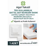 ağol tekstil Tek Kullanımlık Battal Boy Nevresim Takımı (LASTİKLİ ÇARŞAF YORGAN KILIFI VE YASTIK KILIFI) – 1 Adet