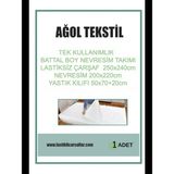 Ağol Tekstil Tek Kullanımlık Battal Boy Nevresim Takımı – Yorgan Kılıfı, Çarşaf ve Yastık Kılıfı – 1 Adet, Hijyenik ve Pratik Kullanım - Beyaz - 200 x 220 cm