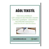 ağol tekstil Tek Kullanımlık Çift Kişilik Nevresim Takımı (LASTİKLİ ÇARŞAF YORGAN KILIFI VE YASTIK KILIFI)