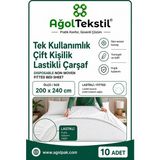 Ağol Tekstil Tek Kullanımlık Lastikli Çift Kişilik Çarşaf 200 x 240 cm 10 Adet Nonwoven Beyaz - 200 x 240cm