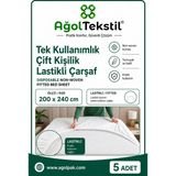 Ağol Tekstil Tek Kullanımlık Lastikli Çift Kişilik Çarşaf 200 x 240 cm 5 Adet Nonwoven Beyaz