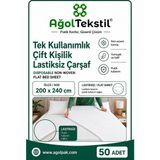 Ağol Tekstil Tek Kullanımlık Lastiksiz Çift Kişilik Çarşaf 200 x 240 cm 50 Adet Nonwoven Beyaz