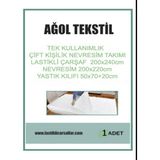 Ağol Tekstil Tek Kullanımlık Nevresim Takımı Çift Kişilik (Lastikli Çarşaf + Yorgan Kılıfı + Yastık Kılıfı) - Beyaz - 200 x 240 cm
