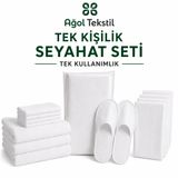 Ağol Tekstil Tek Kullanımlık Seyahat Seti | Tek Kişilik Nevresim Takımı + 5'li Havlu Seti | Tatil, Misafir, Otel ve Yurt Kullanımı için Pratik Çözüm