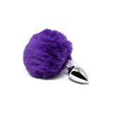 Agorshop World Bunny Tail Peluşlu Metal Anal Plug-Purple