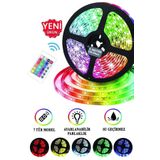 AGUILAS 5mt Kumandalı Işıldak Rgb Şerit Led Lamba Iç Ve Dış Mekan Silikon Yapışkanlı Aydınlatma