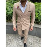 Agustini Bej Kruvaze Takım Elbise Erkek Slim Fit Sivri Yaka 46 Beden Özel Tasarım