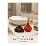 AHENDESIGN Modern Banyo Sabunluk Seti İkili Takım - Mutfak Lavabo Üstü Sıvı ve Yaprak Katı Sabunluk Gereçleri