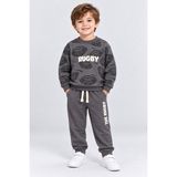 Ahengim Erkek Çocuk Rugby Topu Baskılı Pamuklu Sweatshirt ve Pantolon Eşofman Takımı AK119 - Gri - 2 Yaş