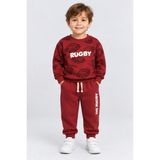 Ahengim Erkek Çocuk Rugby Topu Baskılı Pamuklu Sweatshirt ve Pantolon Eşofman Takımı AK119 - Kırmızı - 4 Yaş