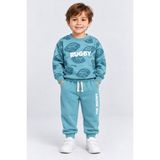 Ahengim Erkek Çocuk Rugby Topu Baskılı Pamuklu Sweatshirt ve Pantolon Eşofman Takımı AK119 - Turkuaz - 1 Yaş