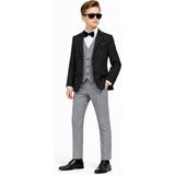 Ahengim Erkek Çocuk Slim Fit Dokulu Çizgili Spor Takım Elbise AK195-196 - Siyah - 7 Yaş