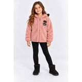 Ahengim Kız Çocuk Peluş Hırka Kapüşonlu Fermuarlı Ayıcık Nakışlı Yumuşak Sıcak Tutan Mont AK4128 - Pembe - 11 - 12 Yaş