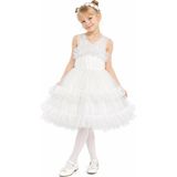 Ahengim Kız Çocuk Pembe Tüllü Kat Kat Elbise Prenses Model Abiye AK432 - Beyaz - 5 Yaş