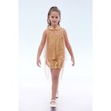 Ahengim Kız Çocuk Pullu Pelerinli Trend Abiye Elbise AK2244 - Gold - 13 Yaş