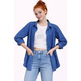 Ahengim Kız Çocuk Sofia Keten Badili Basic Gömlek Takım AK2605 - 9 Yaş - Saks Mavi