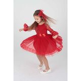 Ahenk Kids Ahengim Kız Çocuk Elbise Kız Çocuk Tokalı Elbise Kız Elbise Tül Dantel Elbise AK2209 - Kırmızı - 14 Yaş