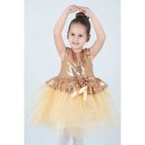 Ahenk Kids Ahengim Kız Çocuk Elbise Kız Elbise Pul Payetli AK2207 - Gold - 2 Yaş
