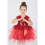 Ahenk Kids Ahengim Kız Çocuk Elbise Kız Elbise Pul Payetli AK2207 - Kırmızı - 2 Yaş