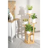 Ahes Bambu Yuvarlak Form 5 Raflı Saksılık Saksı Standı Çiçeklik Organizer DB-0036