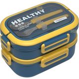 Ahes Bento 1650ML Lunchbox 2 Katlı 3 Bölmeli Paslanmaz Çelik Sefer Tası Yemek Kutusu (Lacivert)