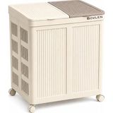 Ahes Boy Havalandırmalı Çamaşır Sepeti - 100 Litre Oyuncak Kutusu - Tekerlekli - Çift Bölmeli 2X50 Lt - 49.5X36X61 cm - Pp+ Tpr (Bej)