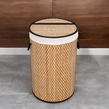 Ahes El Yapımı Hasır Katlanır Çamaşır Sepeti Yuvarlak 55 Litre (35CM*35CM*61CM), Doğal Malzemeden Üretilmiş Çamaşırlık (Natural)
