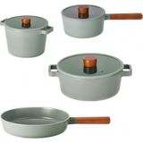 Ahes Fika Gri Döküm Alüminyum 7 Parça Tencere Seti, 22-24 cm Tencere, 18 cm Sütlük, 24 cm Tava