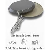Ahes Granit Kaplama 33 cm Çift Taraflı Balık, Et ve Tavuk Pişirme Tavası