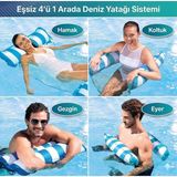 Ahes Hava Yastıklı Fileli Şişme Havuz Koltuğu 4'ü 1 Arada Deniz ve Havuz Yatağı Mavi