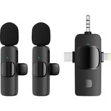 Ahes Kablosuz Ikili Yaka Mikrofonu iPhone ile Uyumlu 3.5mm Aux iPhone Type-C Pc Tablet Video Kayıt Röportaj Canlı Yayın Vlog Kablosuz Mikrofon USB C ve Amfi ve Bilgisayar Uyumlu ZR564