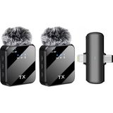 Ahes Kablosuz Yaka Mikrofonu Çiftli Mikrofon iPhone 15 16 17 ile Uyumlu Type-C/lightning Portlu Telefon Pc Tablet Video Kayıt Röportaj Canlı Yayın Vlog Kablosuz Mikrofon F15-2