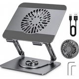 Ahes Premium Alüminyum Laptop Standı, Çıkarılabilir Manyetik Harici Fanlı, 360° Döner Ayarlanabilir Ergonomik Notebook ve MacBook Standı, Aktif Soğutmalı Laptop Yükseltici, 10-17 Inç Gri