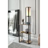 Ahes Raflı Lambader Safir Meşe – Dekoratif Ahşap Lambader, 3 Kat Raflı, E27 Duy, 140 cm Modern Ayaklı Lamba, Salon & Yatak Odası Aydınlatma