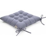 Ahes Sandalye Minderi, Punterez Puntolu Silikon Elyaf Dolgulu, Bağcıklı Mutfak Yemek Sandalyeleri Için Oturma Minderi Ofis Sandalyesi Minderi, Yumuşak Konforlu Puf Minder 42X42X6 cm - Gri